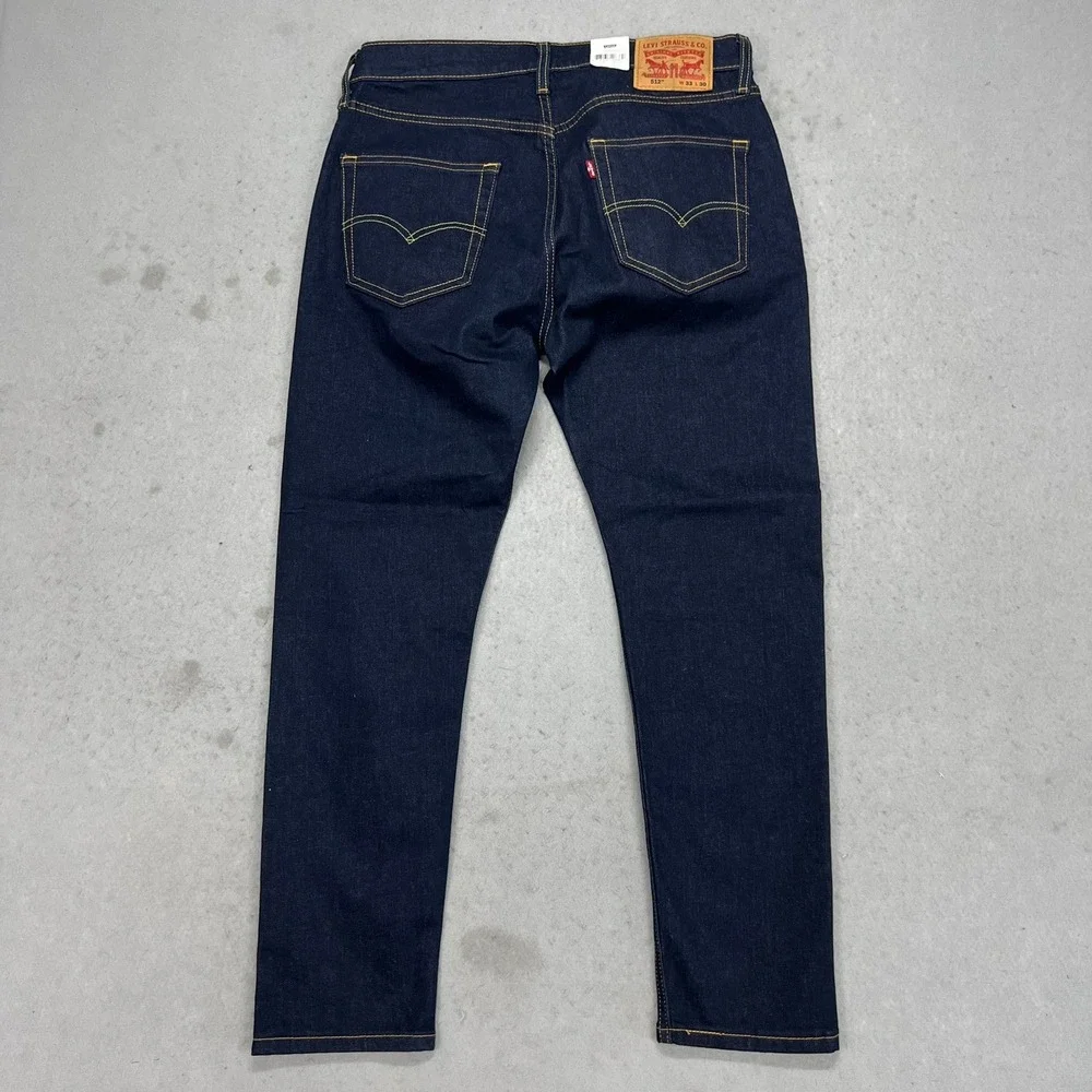 NEW Levis 512 Slim Taper Mens Jeans 33x30 Dark Indigo Blue Stretch Casual Zip